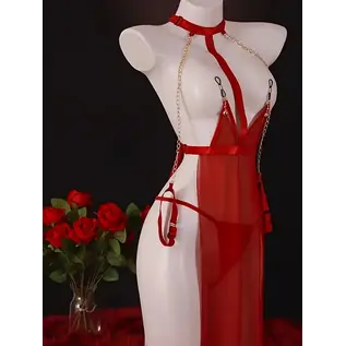 "O" HEAVENS "O" HEAVENS DRESS BDSM SHEER SIDE SLITS WITH THONG