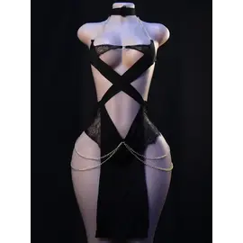 "O" HEAVENS "O" HEAVENS DRESS EGYPTIAN STYLE LACE BLACK AND GOLD O/S