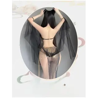 "O" HEAVENS "OH" COSTUME BELLY DANCER BLACK AND GOLD SET O/S