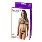 SAVAGE SEXY CHAINED FISHNET HALTER & THONG  BLACK O/S