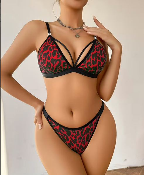 "O" HEAVENS BRA & PANTY LEOPARD PRINT LARGE