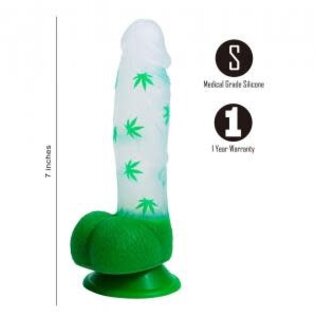 MAIA DILDO/BALLS MAIA LEIF 420 POT LEAF PRINT SILICONE  7"