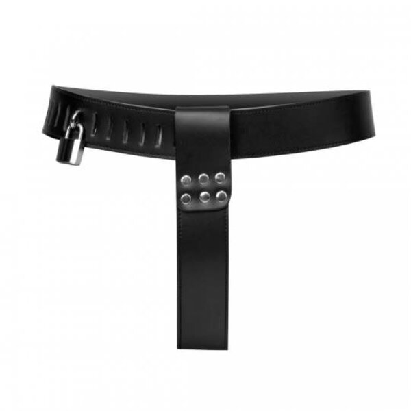 STRICT CHASTITY BELT & LOCK LEATHER BLACK