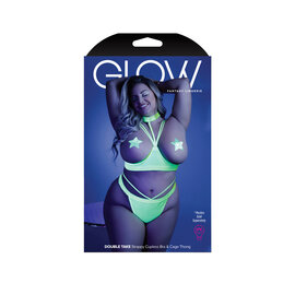 FANTASY LINGERIE GLOW CUPLESS BRA & THONG PLUS SIZE
