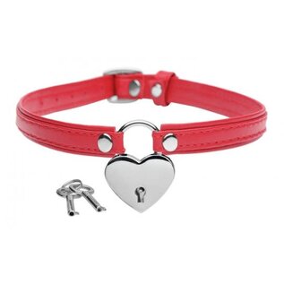 MASTER SERIES LEATHER CHOKER HEART WITH LOCK AND KEY