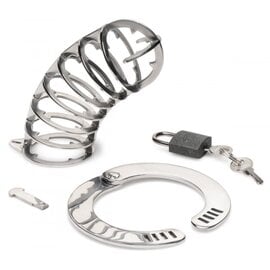 XR BRAND STAINLESS STEEL SPIKED CHASTITY CAGE WITH LOCK