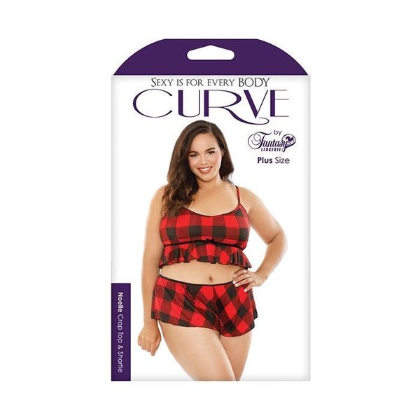 FANTASY LINGERIE CROP CAMI & SHORT SET RED & BLACK 3X/4X