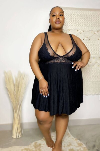 "O" HEAVENS BABYDOLL LINGERIE SET BLACK