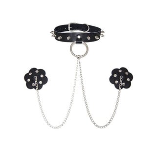 NEVA CHAIN, CHOKER & NIPPLE SLAVE SET BLACK