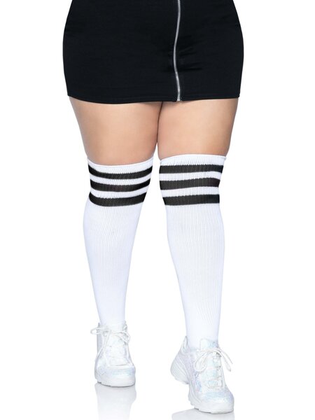 LEG AVENUE ATHLETIC SOCK OVER THE KNEE WHITE & BLACK PLUS SIZE