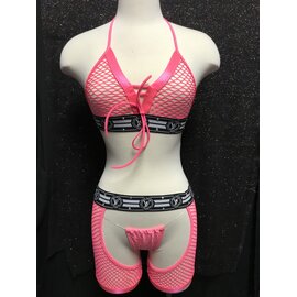 HOT GIRL TOP THONG CHAPS NET SET PINK