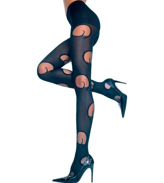 MUSIC LEGS PANTYHOSE SWIRL HOLE LOOK BLACK ONE SIZE