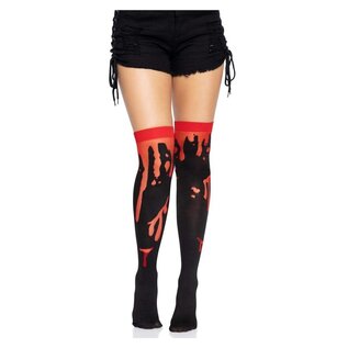LEG AVENUE THIGH HIGH SPLATTER BLACK & RED ONE SIZE