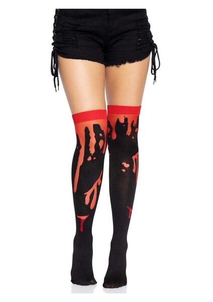 LEG AVENUE THIGH HIGH SPLATTER BLACK & RED ONE SIZE