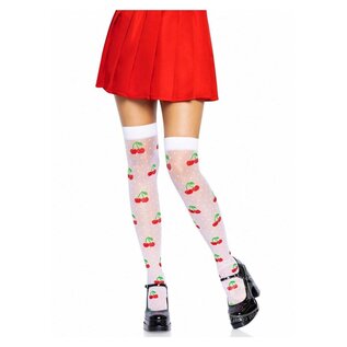 LEG AVENUE SPANDEX SHEER POLKA DOT CHERRY THIGH HIGH