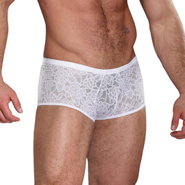 MALE POWER MENS MINI SHORTS STRETCH LACE BLACK MEDIUM