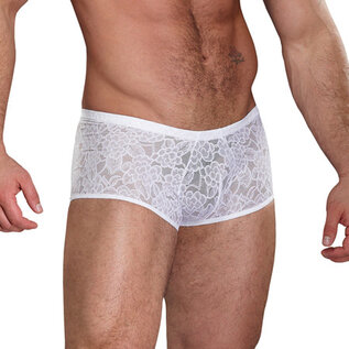 MALE POWER MENS MINI SHORTS STRETCH LACE BLACK MEDIUM