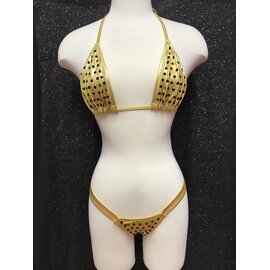 MINOR CREATIONS BRA & THONG FUNDAZZLE BLACK RHINESTONE GOLD ONE SIZE