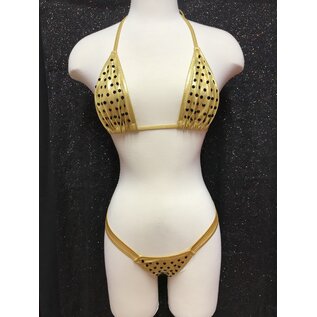 MINOR CREATIONS BRA & THONG FUNDAZZLE BLACK RHINESTONE GOLD ONE SIZE