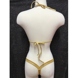 MINOR CREATIONS BRA & THONG FUNDAZZLE BLACK RHINESTONE GOLD ONE SIZE