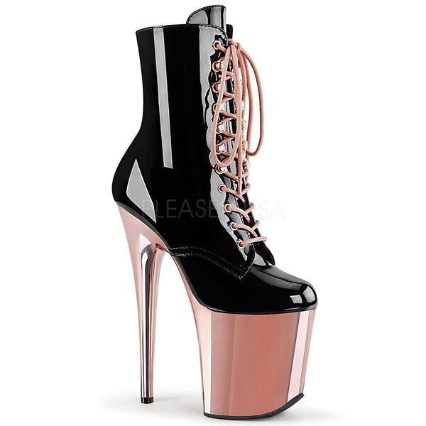 PLEASER FLAMINGO 1020 LACE-UP ANKLE BOOT ROSE GOLD/BLACK
