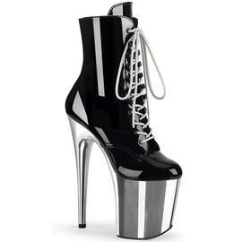 PLEASER FLAMINGO 1020 LACE UP BOOT SIDE ZIP  SILVER/BLACK
