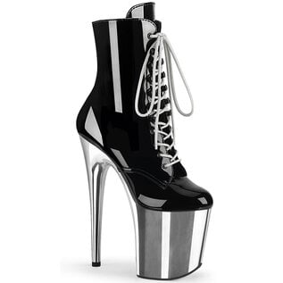 PLEASER FLAMINGO 1020 LACE UP BOOT SIDE ZIP  SILVER/BLACK