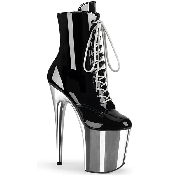 PLEASER FLAMINGO 1020 LACE-UP ANKLE BOOT SILVER/BLACK