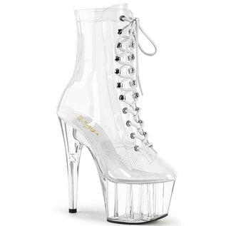 PLEASER ADORE BOOT LACE UP  7" HEEL 1020 CLEAR