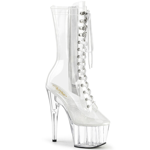 PLEASER ADORE LACE UP MID CALF BOOT WITH SIDE ZIP CLEAR