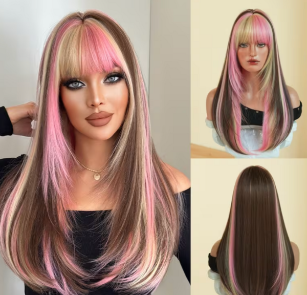 "O" HEAVENS WIG LAYERED LONG PINK & BLONDE HIGHLIGHTS 26"