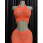 "OH" HALTER & SKIRT SET FRINGED ORANGE O/S