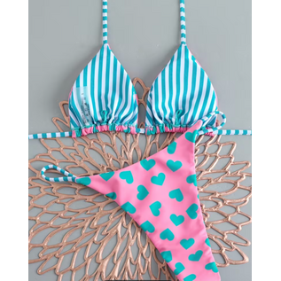 "OH" BIKINI LOVE HEARTS REVERSEABLE TEAL/PINK MEDIUM