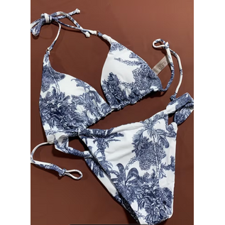 "OH" BIKINI TROPICAL VINTAGE WHITE /BLUE LARGE