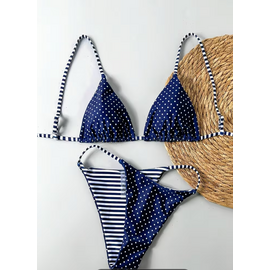 "OH" BIKINI POLKA DOT AND STRIPES NAVY LARGE