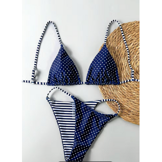 "OH" BIKINI POLKA DOT AND STRIPES NAVY LARGE