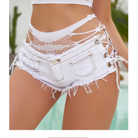 "OH" LOW RISE DENIM SHORTS W/SIDE TIE PINK