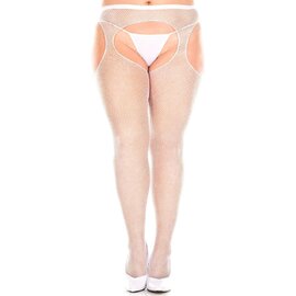 MUSIC LEGS PANTYHOSE CROTCHLESS NET WHITE QUEEN