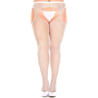 MUSIC LEGS PANTYHOSE CROTCHLESS NET WHITE PLUS SIZE