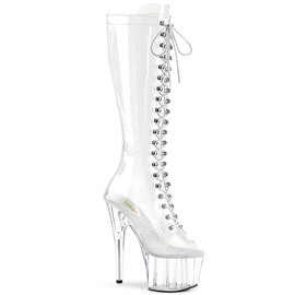 $$$PLEASER ADORE PEEP TOE KNEE HIGH LACE UP BOOT CLEAR