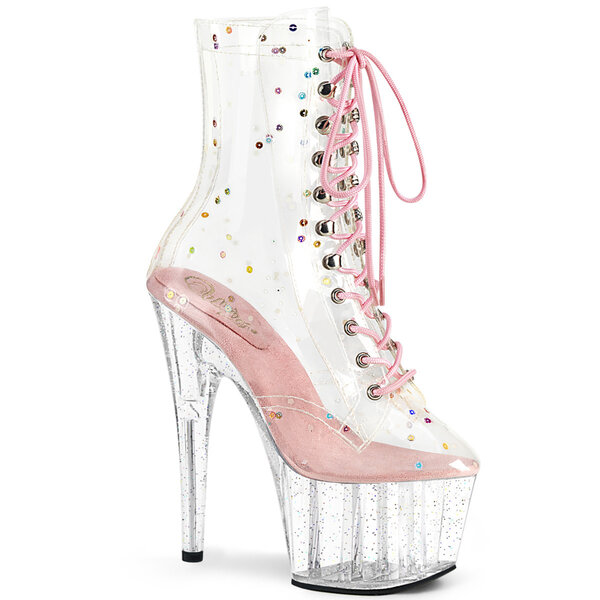 $$$PLEASER ADORE SEQUIN LACE UP UP ANKLE BOOT CLR/PINK