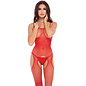 RENE ROFE BODYSTOCKING CROTCHLESS RHINESTONE RED O/S