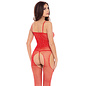 RENE ROFE BODYSTOCKING CROTCHLESS RHINESTONE RED O/S