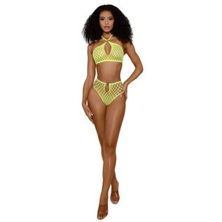DREAMGIRL TOP & BOTTOM SET NET NEON YELLOW O/S