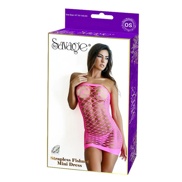 SAVAGE MINI DRESS STRAPLESS NET PINK O/S