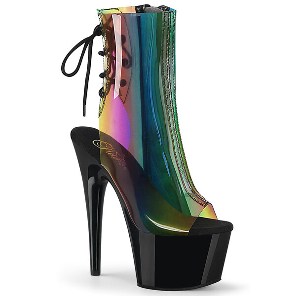 PLEASER ADORE PEEP-TOE ANKLE BOOT TRANSPARENT RAINBOW