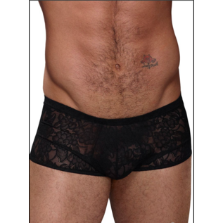 MALE POWER MENS SHORTS MINI STRETCH LACE BLACK MEDIUM