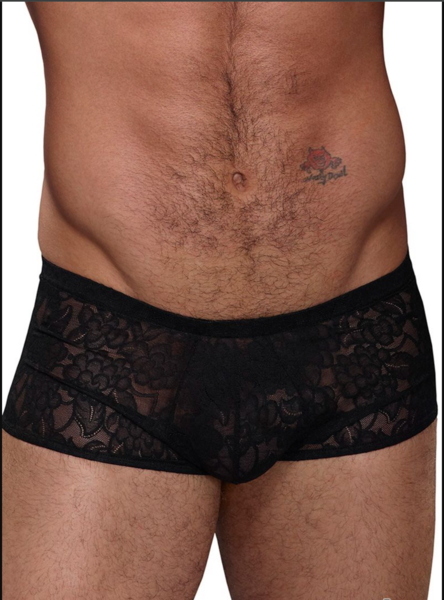 MALE POWER MENS SHORTS MINI STRETCH LACE BLACK MEDIUM