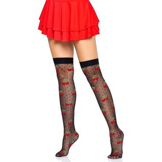LEG AVENUE SPANDEX SHEER POLKA DOT CHERRY THIGH HIGH