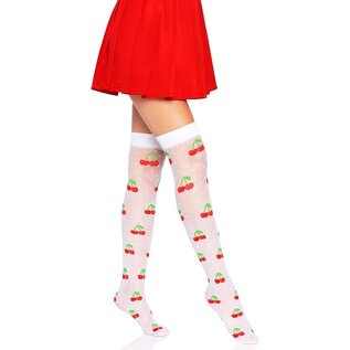 LEG AVENUE SPANDEX SHEER POLKA DOT CHERRY THIGH HIGH